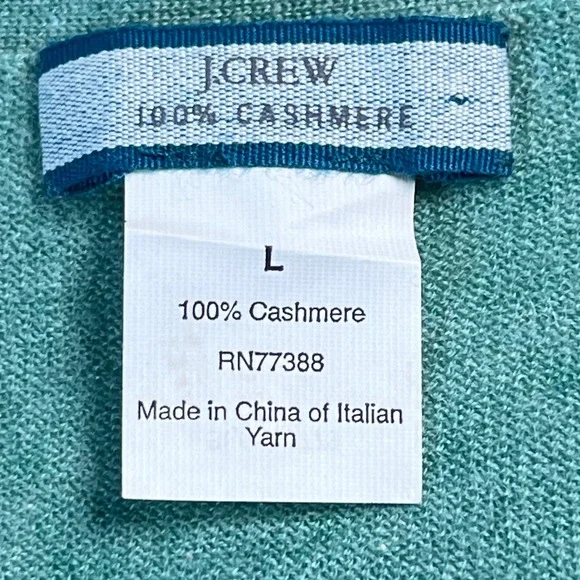 J Crew 100 Percent Cashmere Cardigan Sweater Teal Green Size L Pockets - Picture 3 of 10